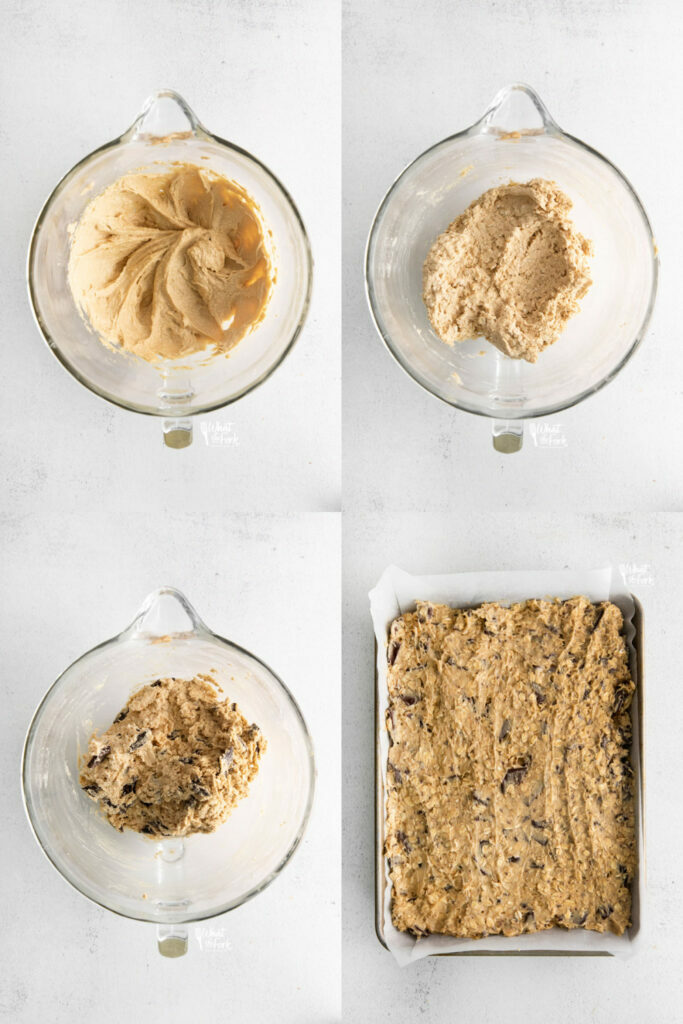 collage images to show how to make Gluten Free Oatmeal Chocolate Chip Bars