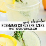 Non-Alcoholic Rosemary Citrus Spritzers collage image with text for Pinterest