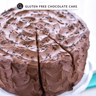 image of gluten free chocolate cake with an image of a google search bar that says Gluten Free Chocolate Cake
