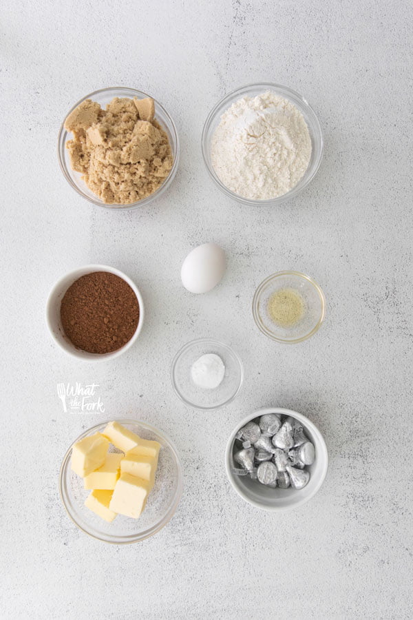 overhead shot of ingredients to make Gluten Free Hershey Kiss Cookies