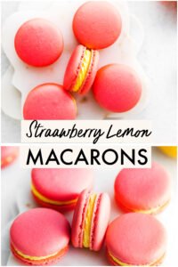 Strawberry Lemon Macarons Recipe collage image with text for Pinterest