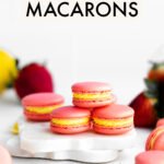 Strawberry Lemon Macarons recipe image with text for Pinterest