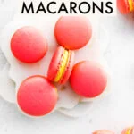 Strawberry Lemon Macarons recipe image with text for Pinterest