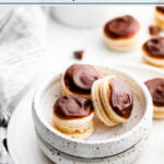 Boston Cream Pie Macarons image with text for Pinterest