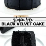 gluten free black velvet cake collage image with text for Pinterest