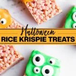 Monster Halloween Rice Krispie Treats collage image with text for Pinterest