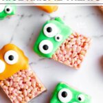 Monster Halloween Rice Krispie Treats image with text for Pinterest