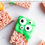 Monster Halloween Rice Krispie Treats image with text for Pinterest