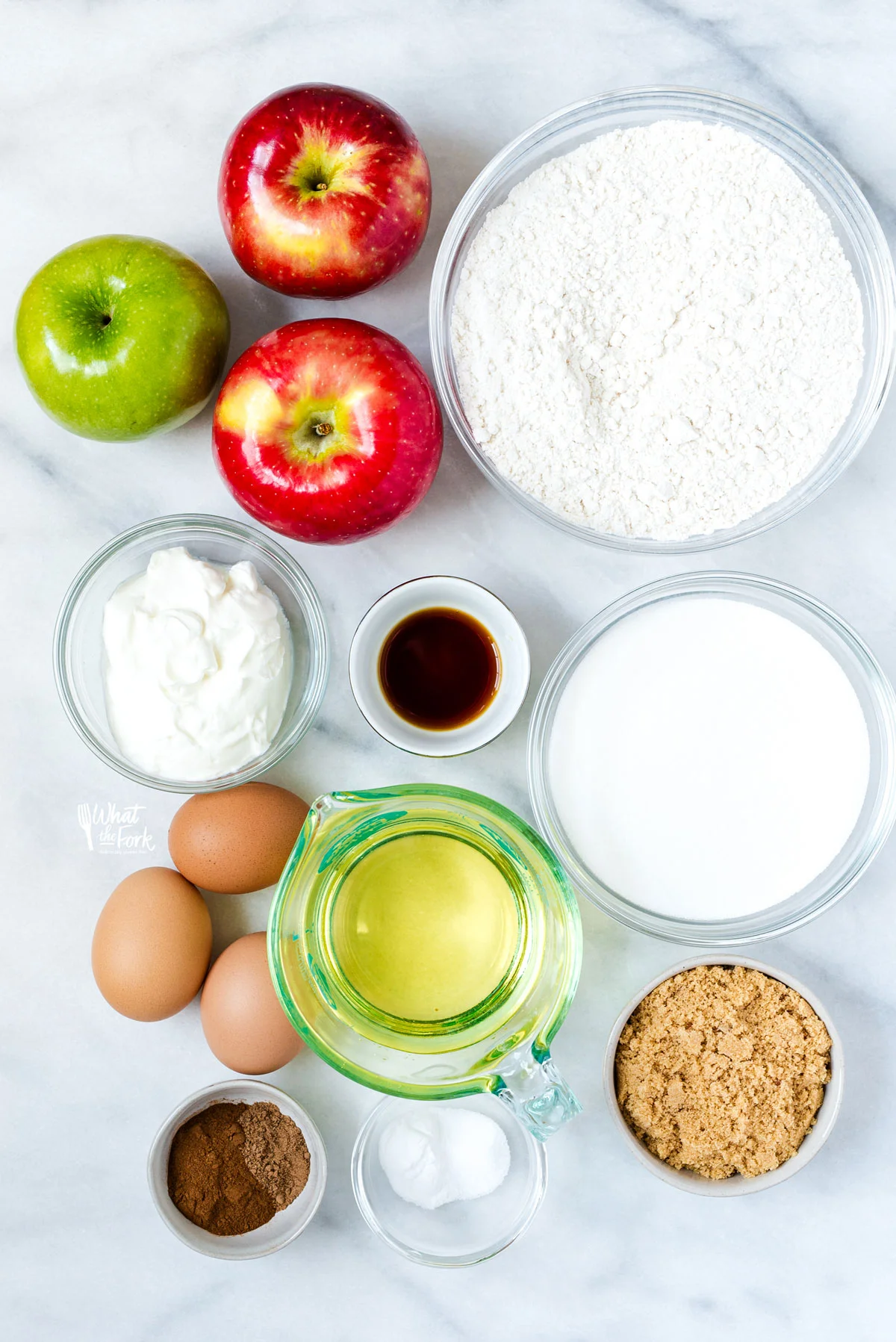 overhead shot of ingredients to make gluten free apple cake
