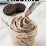 Cookies and Cream Frosting Recipe image with text for Pinterest