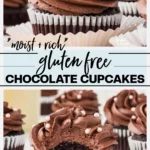 Moist and Rich Gluten Free Chocolate Cupcakes collage image with text for Pinterest