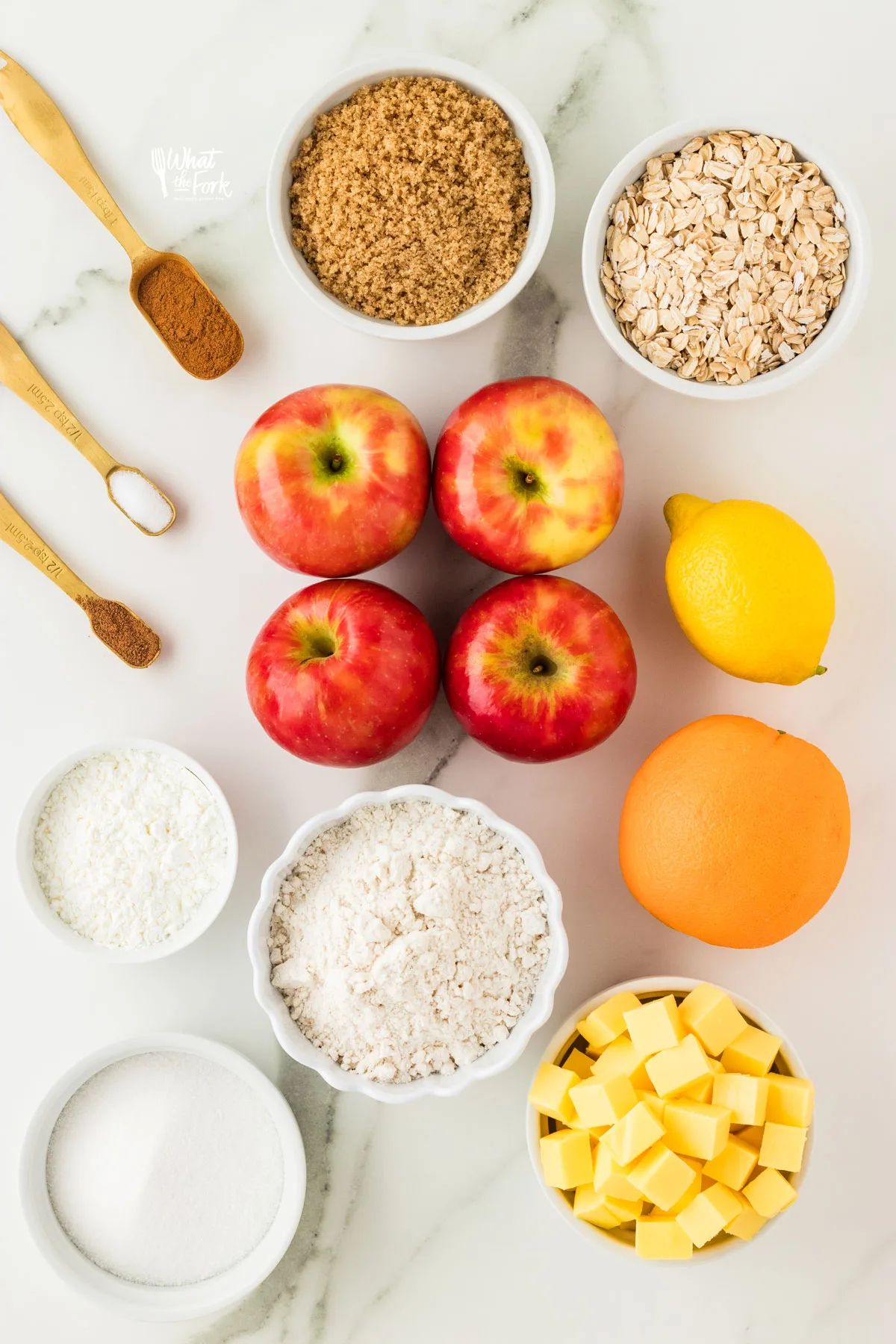overhead shot of the ingredients to make a gluten free apple crisp recipe