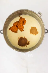 pumpkin puree and spices added to plain cheesecake batter