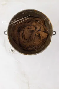 gluten free ginger cookie dough mixed together in a silver stand mixer bowl and covered with plastic wrap