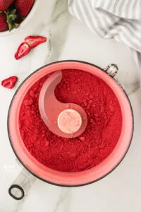 freeze dried strawberry powder in a food processor bowl