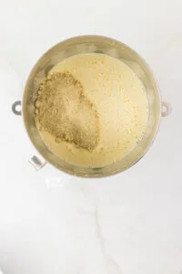 almond flour added to the whipped egg mixture to make almond flour cake