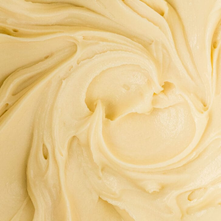 close up of a finished maple cream cheese frosting recipe